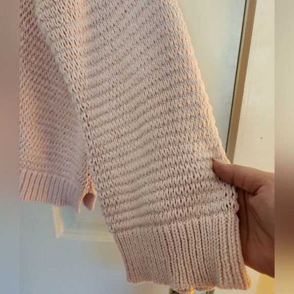 Madewell Chunky Loose Knit Sweater Vneck Size Large Cotton Pullover Pink Coastal - Picture 4 of 8